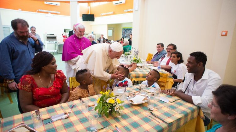 Pope Francis at lunch with the poor of Molise, Italy,  5 July, 2014. 