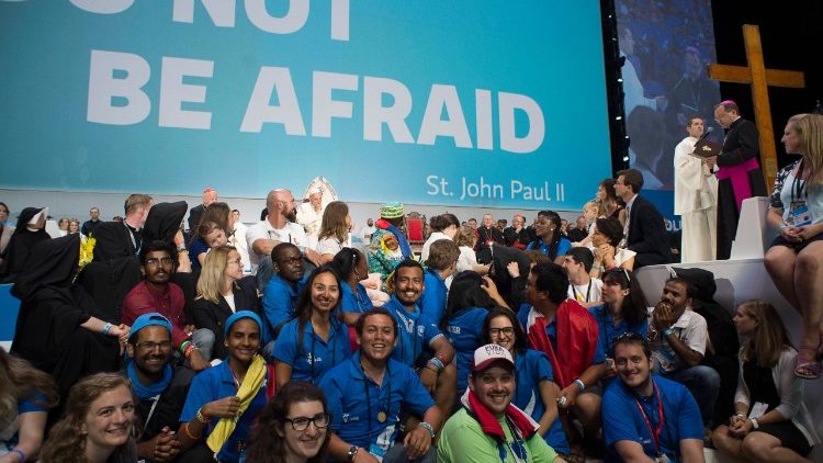 Pope Francis with World Youth Day volunteers during his 2016 visit to Poland