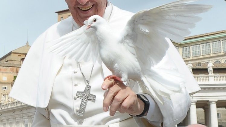 Påven Franciskus med fredsduva
