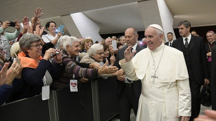 (File photo) Pope Francis greets elderly people at an Audience in the Vatican