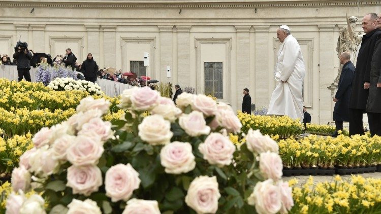 St Peter's Square is decked with flowers for Easter Week