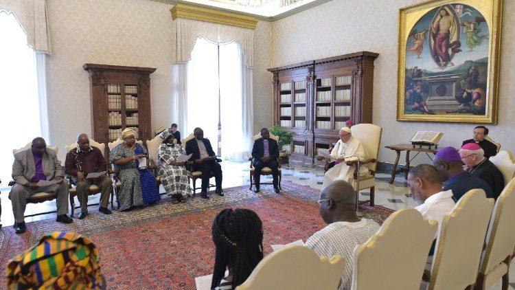 Pope Francis addressing representatives of the Organization of African Instituted Churches (OAIC) in the Vatican on JUne 23, 2018. 