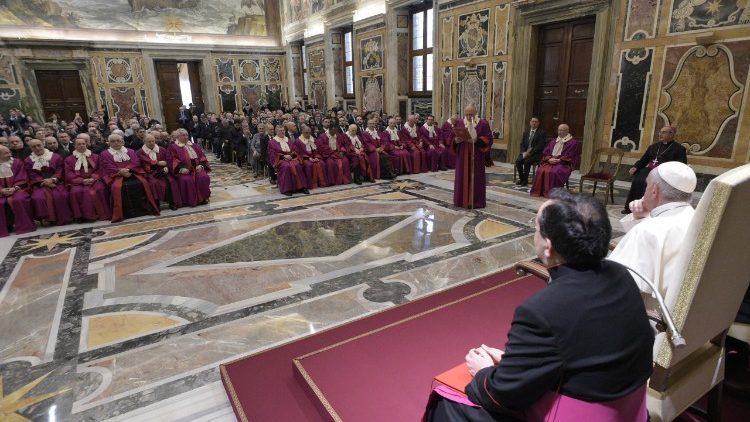 Pope Francis addresses members of the Roman Rota at the inauguration of the judicial year