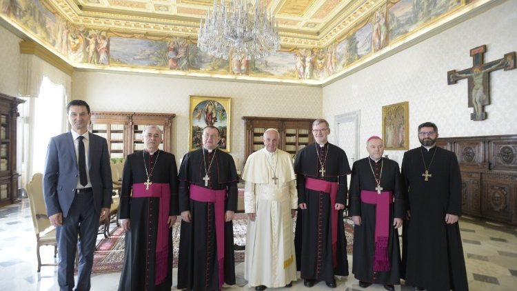 Le Pape recevant les évêques de Russie, le 29 janvier 2018 au Vatican.