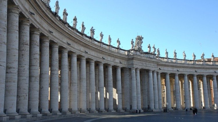 Statues of saints on the colonnade of St. Pater's Square, Rome. 