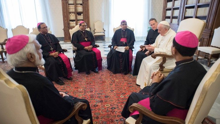 Pope Francis meeting Pakistan's Catholic bishops in the Vatican on 15 March, 2018. 