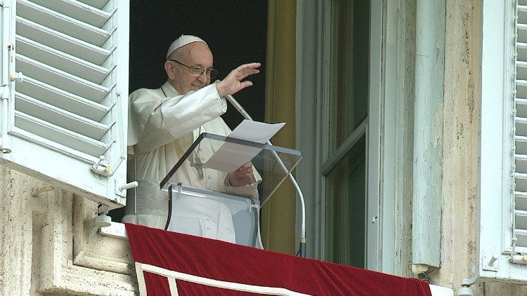 Pope Francis greets the faithful gathered in St Peter's Square for the weekly Regina Coeli address
