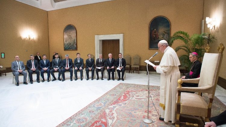 Pope Francis addresses representatives of the Yazidi community exiled in Germany