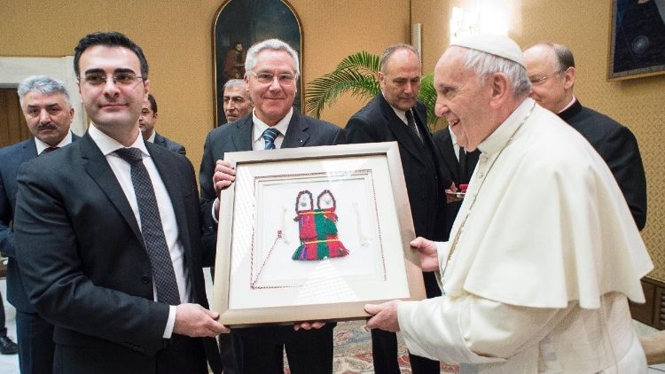 Pope Francis and representatives of persecuted Yazidis from Syria and Iraq 