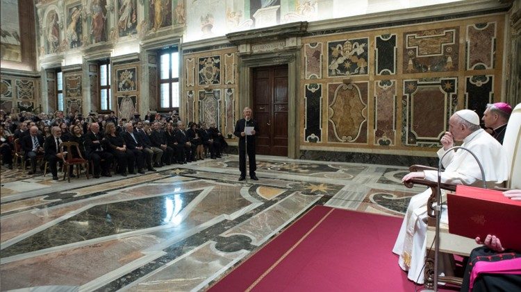 Pope Francis in the Sala Clementina