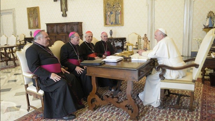 Die vier argentinischen Bischöfe beim Papst