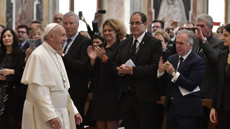 Pope Francis meeting politicians, parliamentarians and bishops of Marseilles provice.