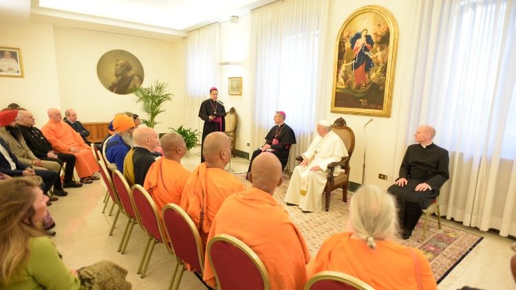 Pope Francis meeting representatives of Dharmic religions in the Vatican on May 16, 2018. 