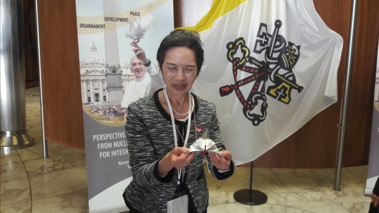 Masaka Wado, survivante du bombardement nucléaire d'Hiroshima au congrès sur le désarmement nucléaire au Vatican, le 11 novembre 2017.