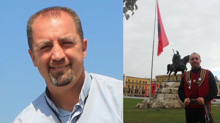 Don Dominik Qerimi në Sheshin Skënderbej në Tiranë