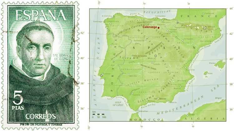 Eine spanische Briefmarke erinnert an den Heiligen Dominikus, der aus Spanien kam
