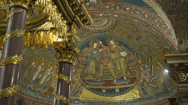 Jacopo Torriti, Incoronazione ella Vergine, mosaico, Basilica di Santa Maria Maggiore, Roma (1295 -96)