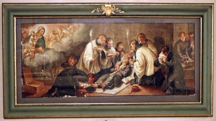 Une toile représentant la mort de saint Stanislas Kostka.