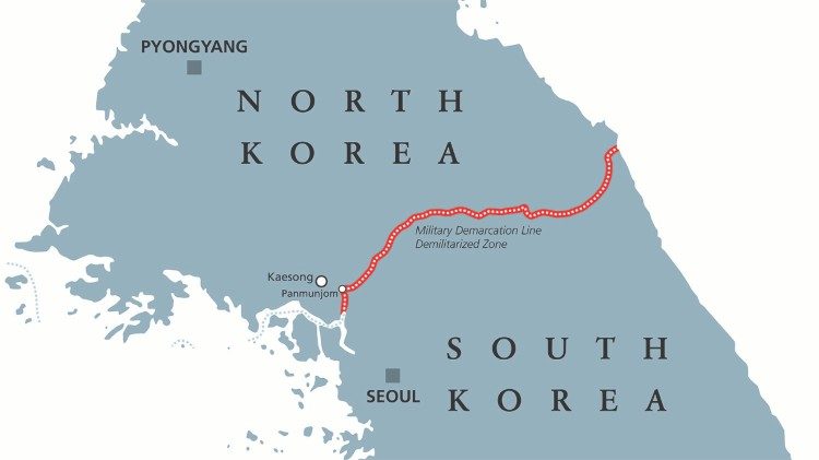 A map showing the 38th parallel that divides the Korean peninsula into North and South.  