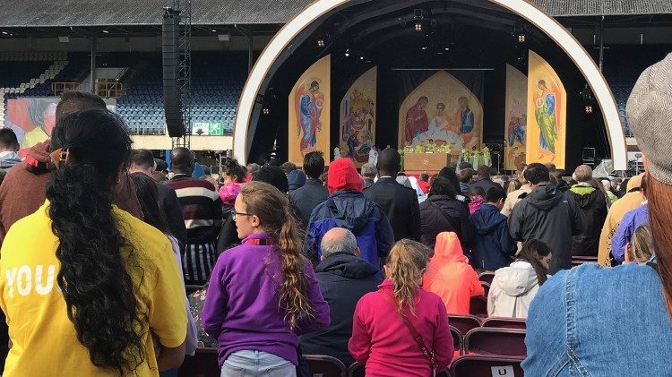 Families attending Holy Mass at the World Meeting of Families in Dublin, Ireland.  