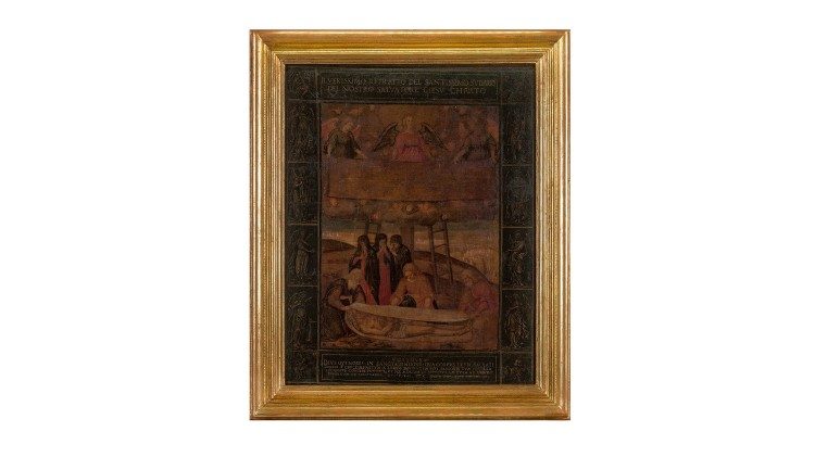 Giovanni Battista Della Rovere, Sepoltura di Cristo e tre angeli che reggono il Sudario, 1625 circa, tempera su seta. Torino, Museo della Sindone