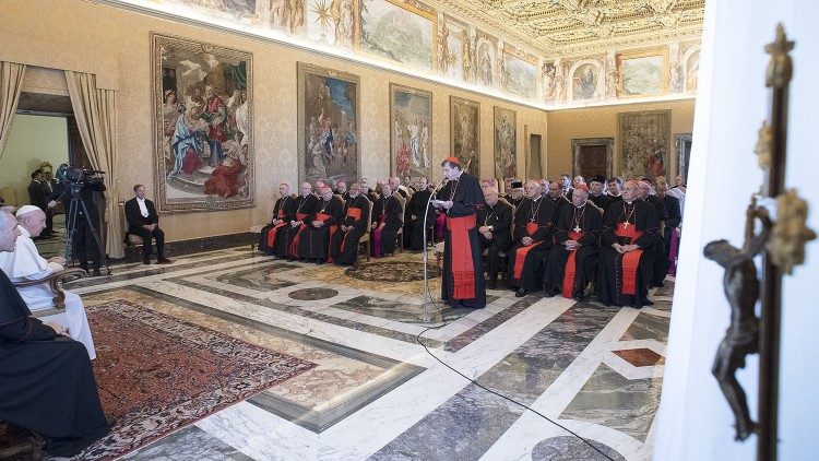 Ferenc pápa a Keresztény Egységtörekvés Pápai Tanácsa közgyűlésének tagjaival