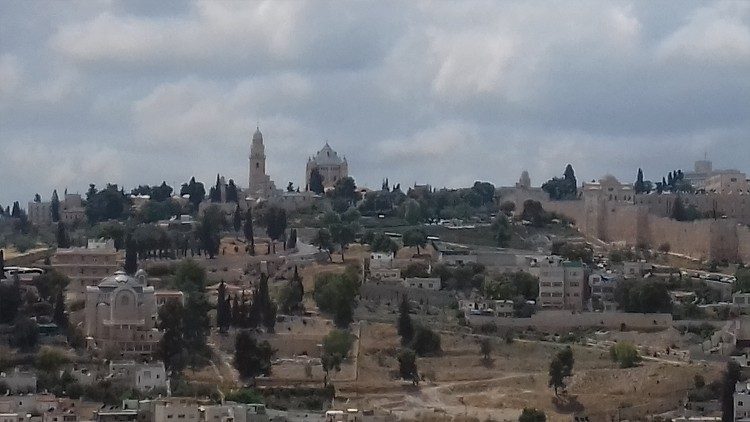 The Church of the Dormition dominating Mt. Zion in the Old City of Jerusalem. 