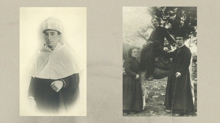 A destra: con i suoi parrocchiani; a sinistra: Tiburcio diventa dottore in Teologia