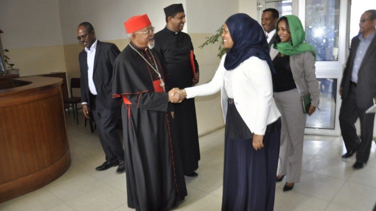 Ethiopian Cardinal Berhaneyesus with the the new Minister of Peace, Mrs Muferiat Kamil