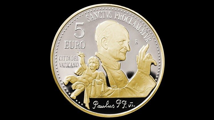 Монета от 5 евро с лика на папа Павел VI