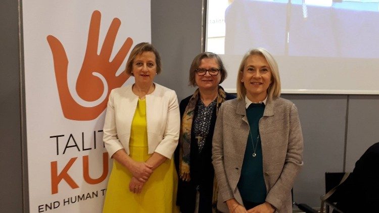 Ambassador Sally Axworthy, Sister Gabriella Bottani and Flaminia Viola of the Vatican's Section for Migrants and Refugees