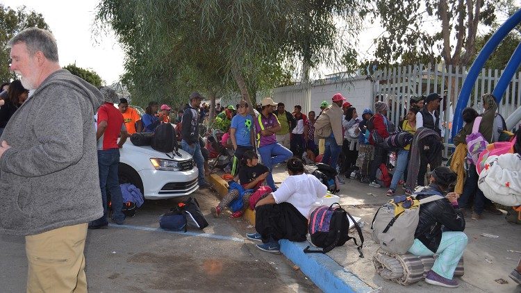 Members of the caravan waiting outside the Refugee Center Benito Juarez in Zona Norte Tijuana (Casa del Migrante in Tijuana)