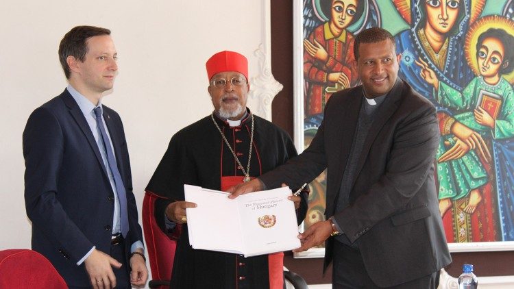 Ethiopian Cardinal Berhaneyesus meets, Tristian Azbej, the state Minister of Hungary in Addis Ababa