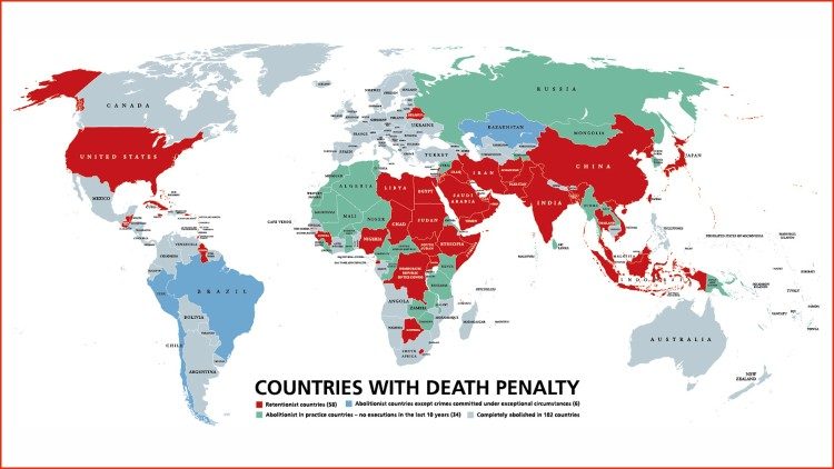 Mapa zemí, kde se uplatňuje trest smrti