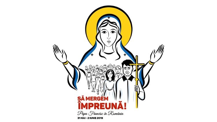 2019.01.11 Il logo del viaggio di papa Francesco in Romania: ”Să mergem împreună” - ”Camminiamo insieme!”