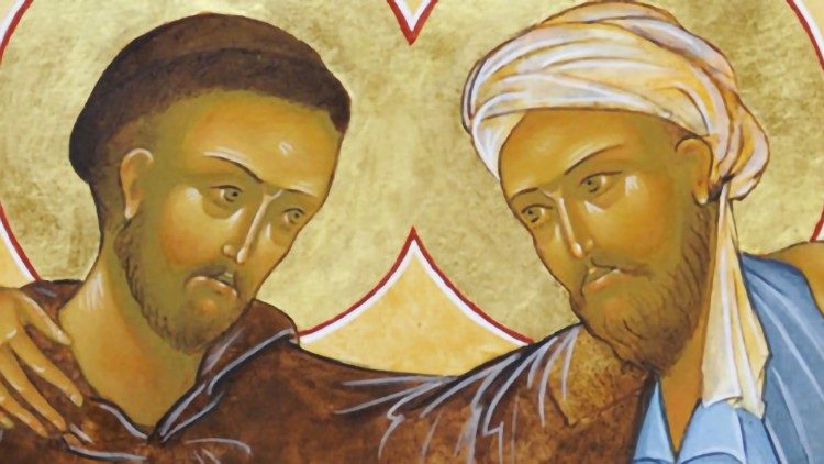 Helige Franciskus av Assisi och sultanen av Egypten Al-Kamil år 1219