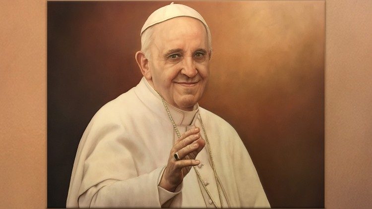 Papst Franziskus auf einem Gemälde