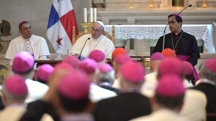 パナマ訪問中の教皇フランシスコ、中米の司教らとの集いで　2019年1月24日