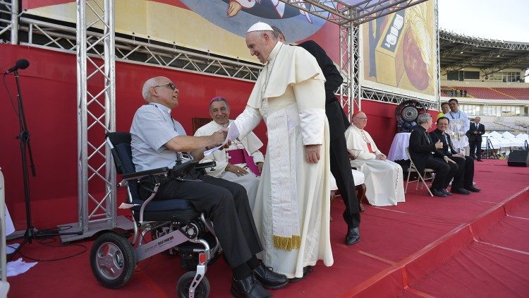 2019.01.27 Viaggio apostolico Panama GMG, Papa Francesco incontra i giovani volontari della GMG