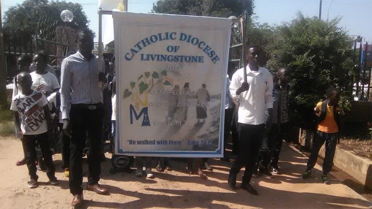 Livingstone Diocese youth in procession to the Cathedral of St. Theresa