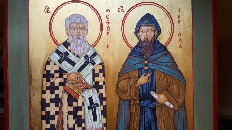 Светите Кирил и Методий, съпокровители на Европа, икона върху дърво.