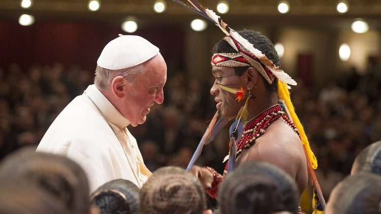 Pope Francis meets with indigenous Amazonic peoples in Puerto Madonado, Peru, 19 January 2018