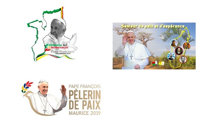 Official logos of Pope's Apostolic Visits to Mozambique, Madagascar, and Mauritius