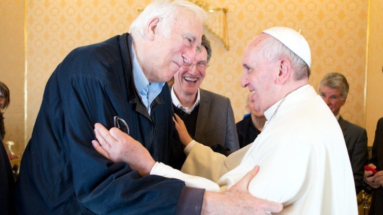 Pope Francis receives Jean Vanier in audience in the Vatican on 21 March 2014 