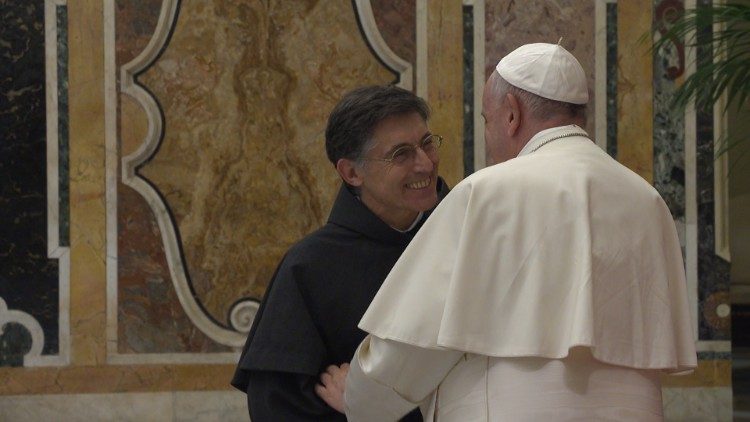 Pope Francis greets the new OFM Conv. Minister General, Carlos Trovarelli