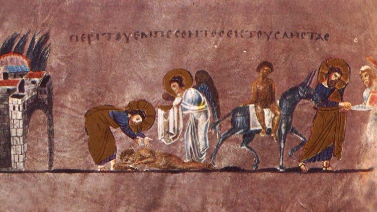 2019.07.14 Vangelo di domenica, Buon Samaritano, Codex purpureus Rossanensis, sec. VI