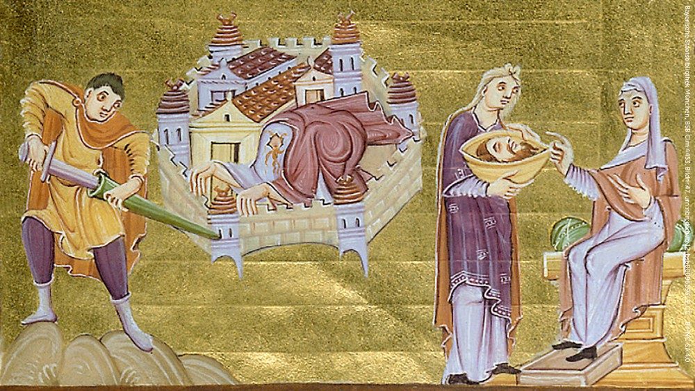 Martirio di San Giovanni Battista, Evangeliario di Ottone III, X sec.