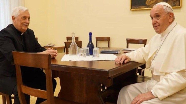 Pope Francis with the Jesuit General in the Curia in Rome
