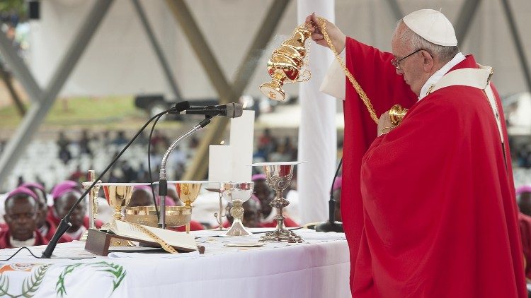 Pope Francis celebrating Mass in Uganda during 2015 Papal Trip to Africa