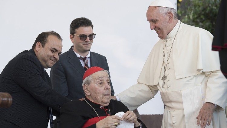 Pope Francis meeting Cardinal Achille Silvestrini. 